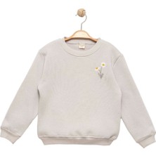 Kız Çocuk Papatyalı Gri Sweatshirt - Şık Kız Giyim