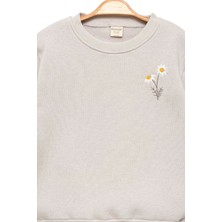 Kız Çocuk Papatyalı Gri Sweatshirt - Şık Kız Giyim