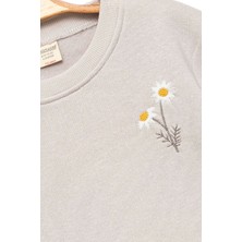 Kız Çocuk Papatyalı Gri Sweatshirt - Şık Kız Giyim