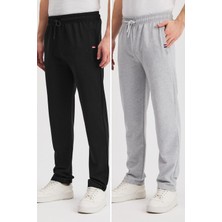 Siyah-Antrasit Erkek Fermuarlı Cepli Nakış Detaylı Düz Paça Rahat Kesim Günlük 2'li Eşofman Altı MTLCE107