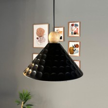 Bamyum Rumy Siyah Tekli Ahşap Boncuk Başlık Avize Retro Sarkıt Ofis Showroom Salon Mutfak Avizeleri