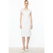 Ekol Üst Kısmı Tül Midi Boy Elbise  5002