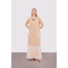 Bej Büyük Cep Detaylı Elbise