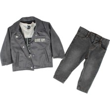 Erkek Çocuk Gri Süet Ceketli Kot Pantolonlu Lüx 3'lü Takım - 1013216