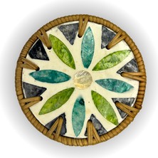 4'lü Blue & Green Design Sedef Kaplama Rattan Bardak Altlığı