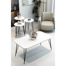 3'lü Sekizgen Zigon Sehpa ve Dikdörtgen Orta Sehpa Takımı Modern Siyah Metal Ayaklı Salon Sehpa Seti