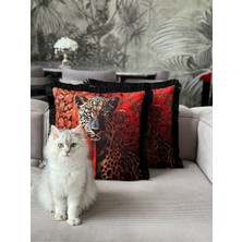 Çift Taraflı Leopar Dekoratif Saçaklı Kırlent Kılıfı 1ADET 43 x 43(SK-K08)