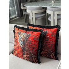 Çift Taraflı Leopar Dekoratif Saçaklı Kırlent Kılıfı 1ADET 43 x 43(SK-K08)