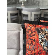 Çift Taraflı Leopar Dekoratif Saçaklı Kırlent Kılıfı 1ADET 43 x 43(SK-K08)