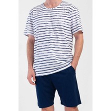 Mısırlı Erkek Pamuklu Indigo Kısa Kol Şort Pijama Takımı