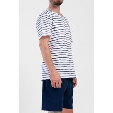 Mısırlı Erkek Pamuklu Indigo Kısa Kol Şort Pijama Takımı