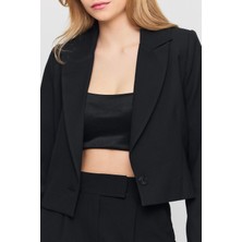Rays 3969 Crop Astarlı Blazer Ceket Siyah