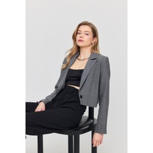 Rays 3969 Crop Astarlı Blazer Ceket Gri