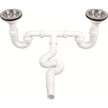 Gama S Çiftli Çöpmak Sifonu Körüklü Derin Taşmasız Çiftli Lavabo Gideri