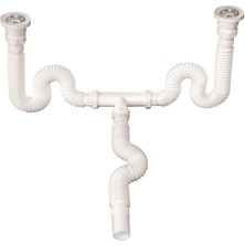 GGAMA Gama Körüklü Çift Gözlü Evye Sifonu Derin Yan Taşma Mutfak Gider Takımı