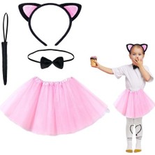 Ttt Pembe Renk Kedi Kostüm Seti - Tütü, Taç, Papyon, Kuyruk