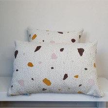 Deco Terrazzo Desenli Lüks Bukle Bel Yastığı Kılıfı Kılıfı Beyaz