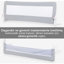 Meleni Baby 180 x 65 cm Katlanır Bebek Yatak Bariyeri x Mega Boy Koruma Bariyeri Koruyucu Baza Korkuluğu Gri