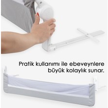Meleni Baby 180 x 65 cm Katlanır Bebek Yatak Bariyeri x Mega Boy Koruma Bariyeri Koruyucu Baza Korkuluğu Gri