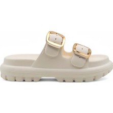 Sonımıx EZ0173.02 Çift Tokalı Kadın Terlik Krem