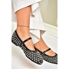 Fox Shoes U725513204 Siyah Kumaş Taş Detaylı Kadın Babet