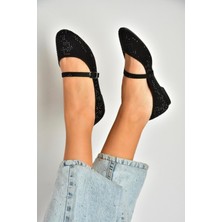Fox Shoes U726628004 Siyah Kumaş Taş Detaylı Babet