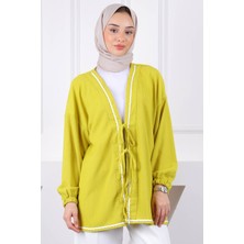 İmaj Butik Yağ Yeşili Biyeli Bürümcük Kimono