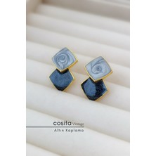 Cosita Vintage Geometrik Kare Gri-Antrasit Küpe