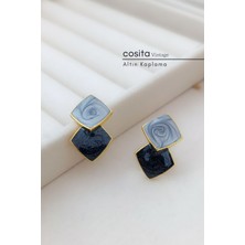 Cosita Vintage Geometrik Kare Gri-Antrasit Küpe