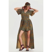 Boyundan Bağlamalı Pacası Lastikli Kadın Bohem Tulum