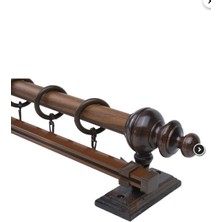 Ceviz 225 cm Tekraylı Rustik Perde Askı Seti (Ahşap Başlık ile Aluminyum Boru ve Ray)
