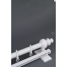 Beyaz 200 cm Tekraylı Rustik Perde Askı Seti (Ahşap Başlık ile Aluminyum Boru ve Ray)