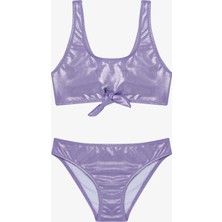 Lila Kız Çocuk Shiny Halter Yaka Bikini Takımı