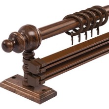 Ceviz 100 cm Çiftraylı Rustik Perde Askı Seti (Ahşap Başlık ile Aluminyum Boru ve Ray)