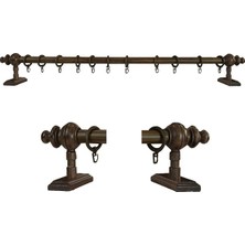 Ceviz 225 cm Raysız Rustik Perde Askı Seti (Ahşap Başlık ve Aluminyum Boru)
