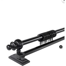 Siyah 200 cm Tekraylı Rustik Perde Askı Seti (Ahşap Başlık ile Aluminyum Boru ve Ray)