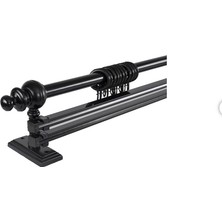Siyah 125 cm Çiftraylı Rustik Perde Askı Seti (Ahşap Başlık ile Aluminyum Boru ve Ray)