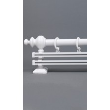 Beyaz 150 cm Çiftraylı Rustik Perde Askı Seti (Ahşap Başlık ile Aluminyum Boru ve Ray)