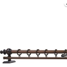 Ceviz 125  cm  Tekraylı Rustik Perde Askı Seti (Ahşap Başlık ile Aluminyum Boru ve Ray)