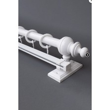 Beyaz 100 cm Tekraylı Rustik Perde Askı Seti (Ahşap Başlık ile Aluminyum Boru ve Ray)
