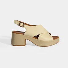 Desa Krem Kadın Toka Detaylı Slingback Deri Sandalet