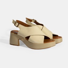 Desa Krem Kadın Toka Detaylı Slingback Deri Sandalet