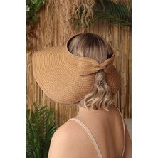 Hasır Fiyonk Detaylı Vizör Şapka-Camel