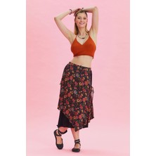 Bağlama Detaylı Beli Lastikli Salaş Etek