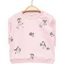Kız Bebek %100 Pamuk Pembe Sweatshirt - Desenli Kız Sweatshirt