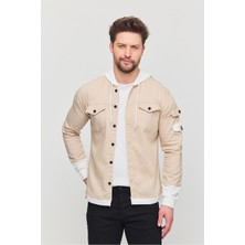 Erkek Slim Fit Dar Kalıp Kapüşonlu Detaylı Kot Gömlek