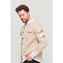 Erkek Slim Fit Dar Kalıp Kapüşonlu Detaylı Kot Gömlek