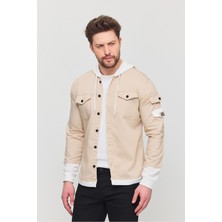 Erkek Slim Fit Dar Kalıp Kapüşonlu Detaylı Kot Gömlek