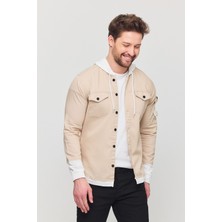 Erkek Slim Fit Dar Kalıp Kapüşonlu Detaylı Kot Gömlek