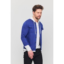 Erkek Slim Fit Dar Kalıp Kapüşonlu Detaylı Kot Gömlek